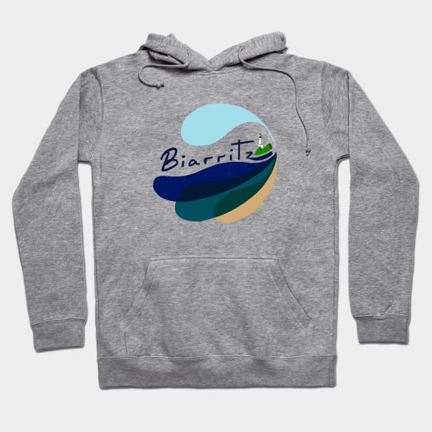 Biarritz Beach France Logo Design Hoodie by covostudio